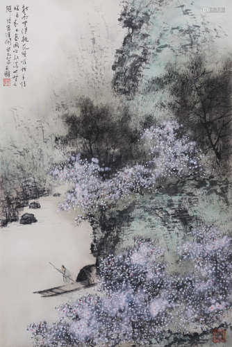 杨天颐(b.1956) 桃源泛舟 2013年作 设色纸本 镜心