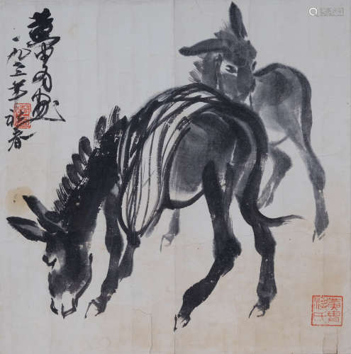 黄胄(1925-1997) 双驴图 1972年作 水墨纸本 镜心