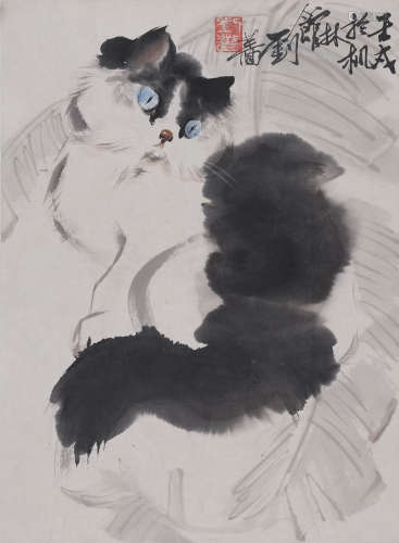 刘蔷(b.1954) 猫趣 1982年作 设色纸本  镜心