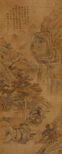 贾廷傅(清代) 溪山隐居  设色绢本 立轴
