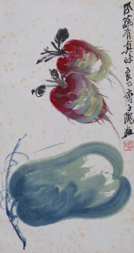 齐良已(1923-1988) 瓜蔬图  设色纸本 立轴