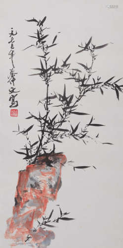 秦仲文(1896-1974) 竹石图 1973年作 设色纸本 立轴
