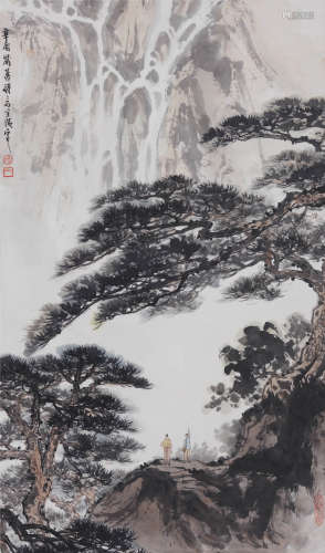 傅二石(1936-2017) 松下观瀑 1981年作 设色纸本 立轴