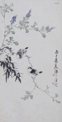 汪慎生(1896-1972) 枝头双雀 1996年作 设色纸本 立轴