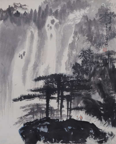 秦岭云(1914-2008) 观瀑图 1978年作 设色纸本 立轴