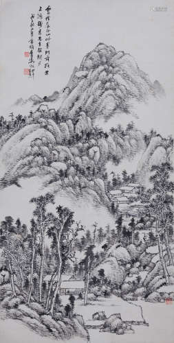 吴待秋(1878-1949) 烟树云山 1948年作 水墨纸本 立轴