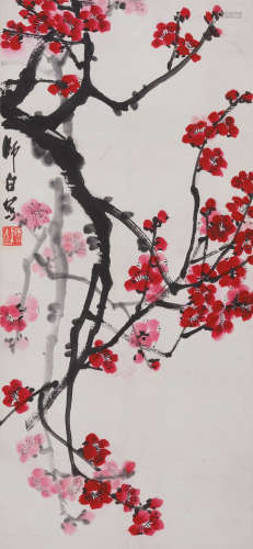娄师白(1918-2010) 红梅图  设色纸本 立轴