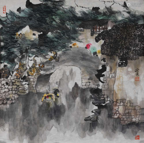 杨延文(1939-2019) 江南小镇  设色纸本 镜心
