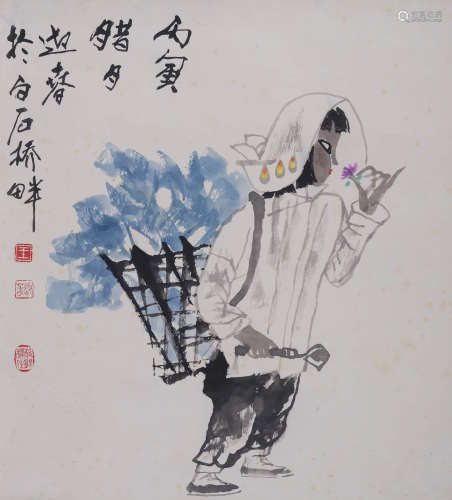王迎春(b.1942) 采香图 1986年作 设色纸本 立轴