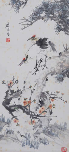 张聿光(1885-1968) 松梅双鹤  设色纸本 立轴