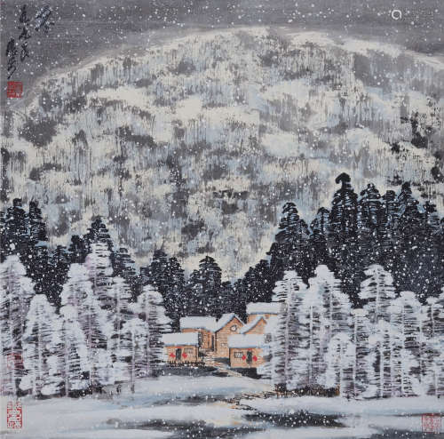 张步(b.1934) 冬日雪景 1989年作 设色纸本 镜心