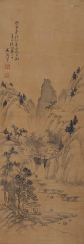 石涛(款) 云壑溪居 1691年作 水墨绢本 立轴
