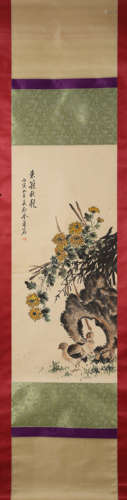 A Chinese bird-and-flower hanging scroll painting, Jin Mengs...