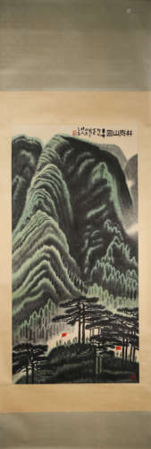 A Chinese landscape hanging scroll painting, Li Keran mark