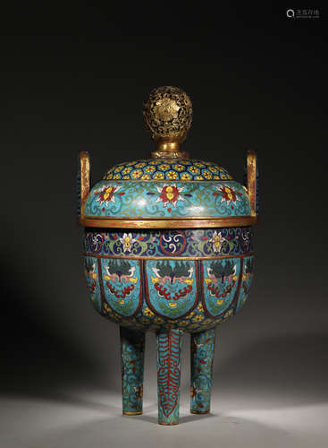 A taotie patterned cloisonne incense burner,Qing Dynasty,Chi...