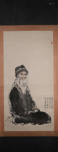 A Chinese hanging scroll painting of figure, Liu Dawei mark