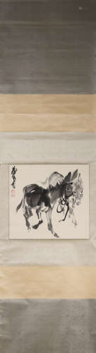 A Chinese hanging scroll painting of donkey, Huangzhou mark