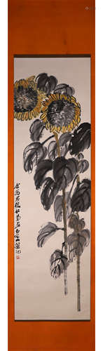 A Chinese flower-and-plant hanging scroll painting, Qi Baish...