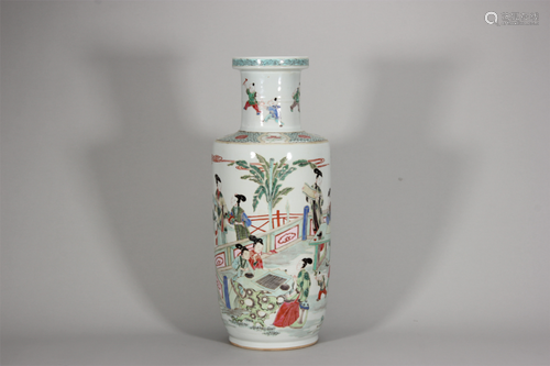 A famille rose figure porcelain vase,Qing Dynasty,China