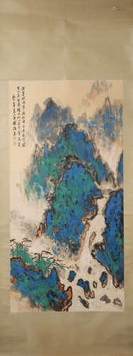 A Chinese landscape hanging scroll painting, Liu Haisu mark