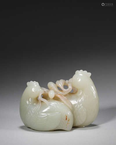 A jade carved mandarin duck ornament,Qing Dynasty,China