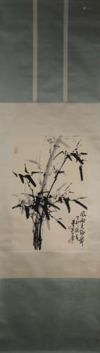 A Chinese hanging scroll painting of bamboo, Dong Shouping m...