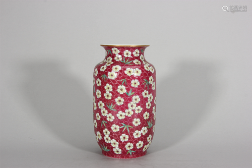 A red glaze famille rose flower porcelain lantern shaped vas...