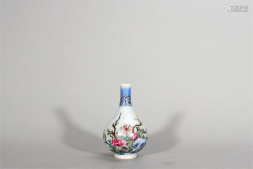 An inscribed flower patterned enamel porcelain vase,Qing Dyn...