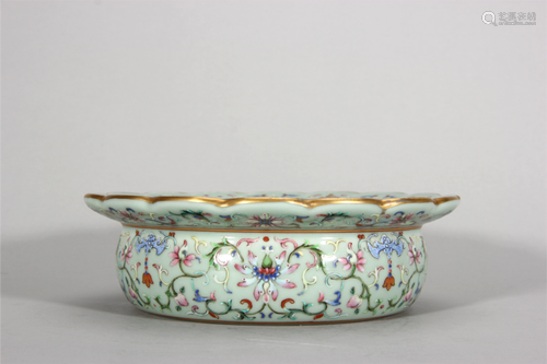 A celadon glaze famille rose flower porcelain washer,Qing Dy...