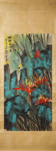 A Chinese bird-and-flower hanging scroll painting, Huang Yon...