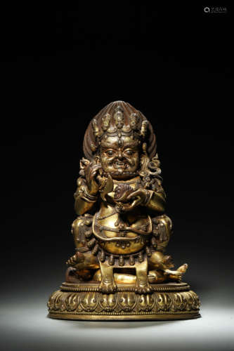 A gilding copper Mahakala statue