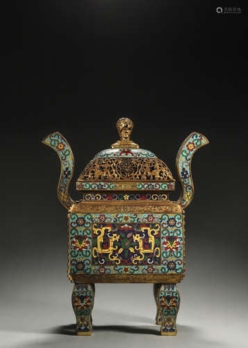 A kui dragon patterned cloisonne incense burner,Qing Dynasty...