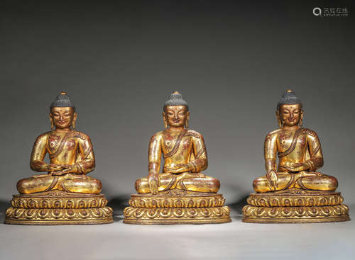 3 gilding copper buddha statues