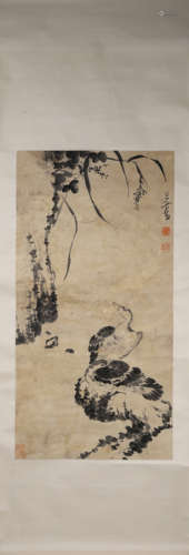 A Chinese bird-and-flower hanging scroll painting, Zhuda mar...