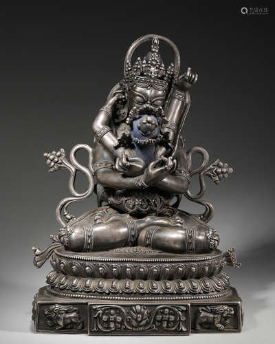 A silver Vajradhara statue,Ming Dynasty,China