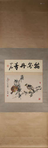 A Chinese bird-and-flower hanging scroll painting, Wang Xuet...