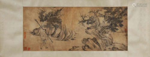 A Chinese silk scroll painting of figure, Unknown mark