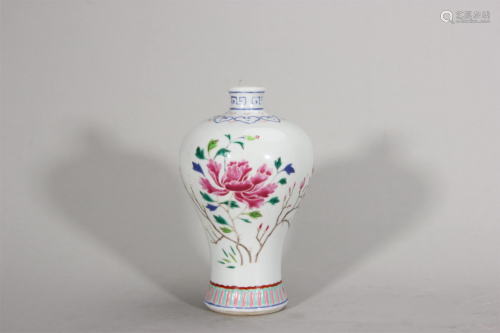 A famille rose flower porcelain meiping,Qing Dynasty,China