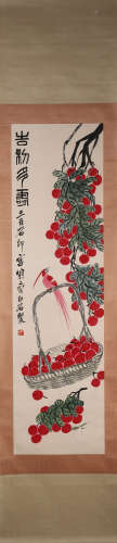 A Chinese bird-and-flower hanging scroll painting, Qi Baishi...