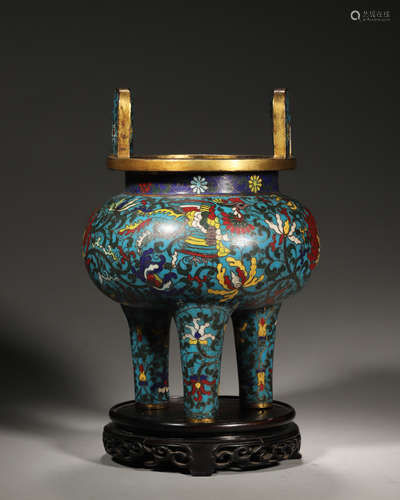 A phoenix bird patterned cloisonne pot,Qing Dynasty,China