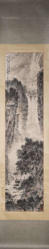 A Chinese landscape hanging scroll painting, Fu Baoshi mark