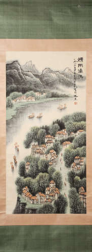 A Chinese landscape hanging scroll painting, Li Keran mark