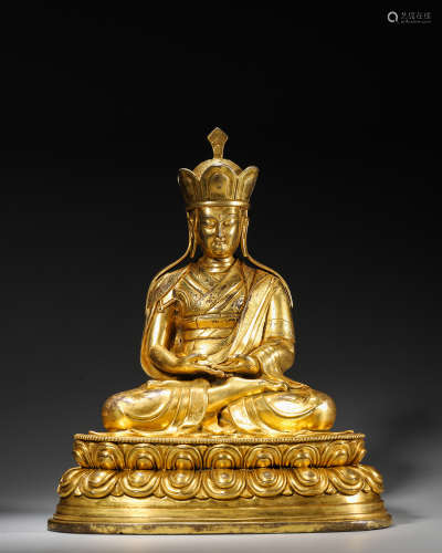 A gilding copper Ksitigarbha statue,Qing Dynasty,China