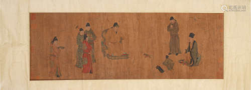 A Chinese silk scroll painting of figure, Unknown mark