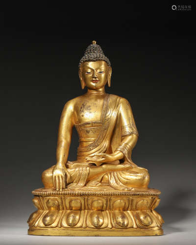 A gilding copper Sakyamuni statue,Qing Dynasty,China