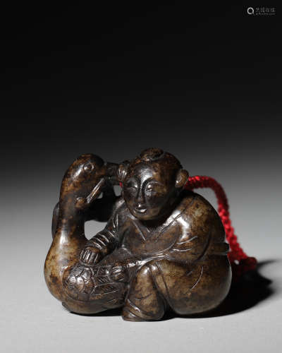 A jade figure with goose pendant,Ming Dynasty,China