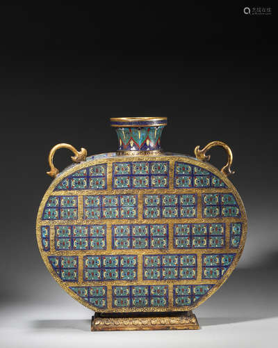 A cloisonne double-eared flask,Qing Dynasty,China