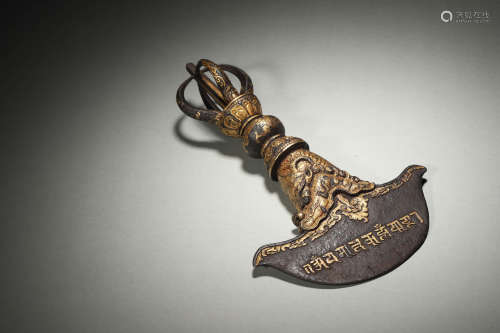 A Tibetan iron with gold Vajra Tomahawk,Yuan Dynasty,China