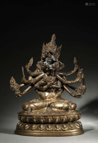 A silver plated Guhyasamaja statue,Ming Dynasty,China