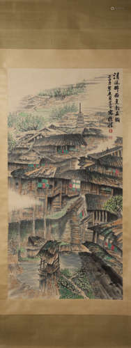 A Chinese landscape hanging scroll painting, Huang Gesheng m...